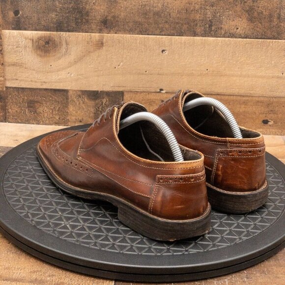 JOHNSTON & MURPHY MENS DRESS SHOES BROWN LEATHER WINGTIPS SQUARE TOE SIZE 9M - Picture 6 of 9
